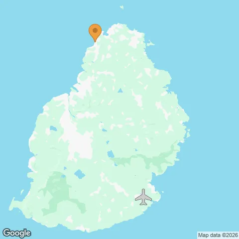 Map of Trou aux Biches Beachcomber Golf Resort & Spa and the nearest airport